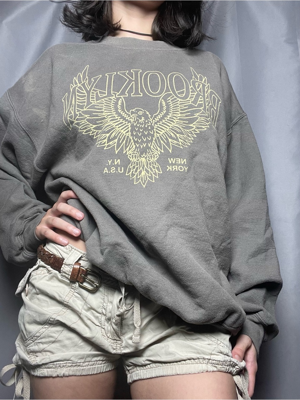 Unbranded Gray Graphic Eagle Crewneck Sweatshirt